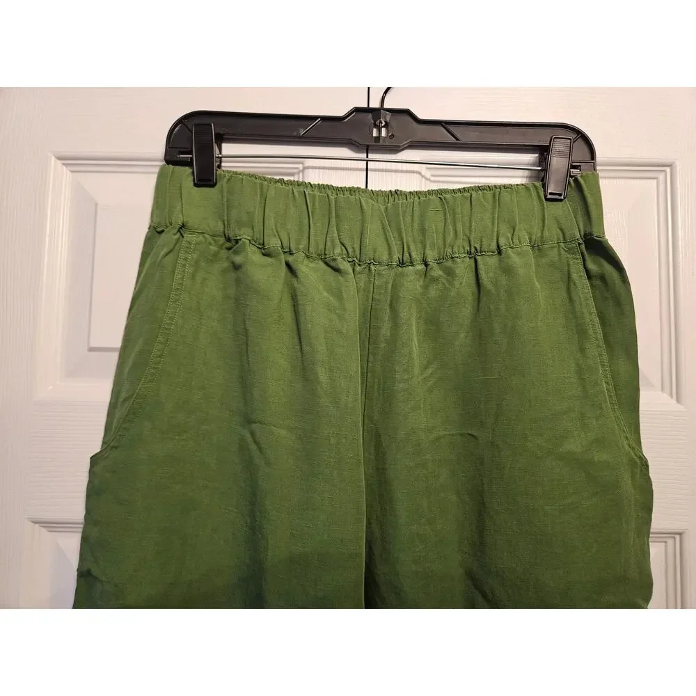 Banana Republic Green High Rise Wide Leg Embroidered Linen Pants, Women's M NWT
